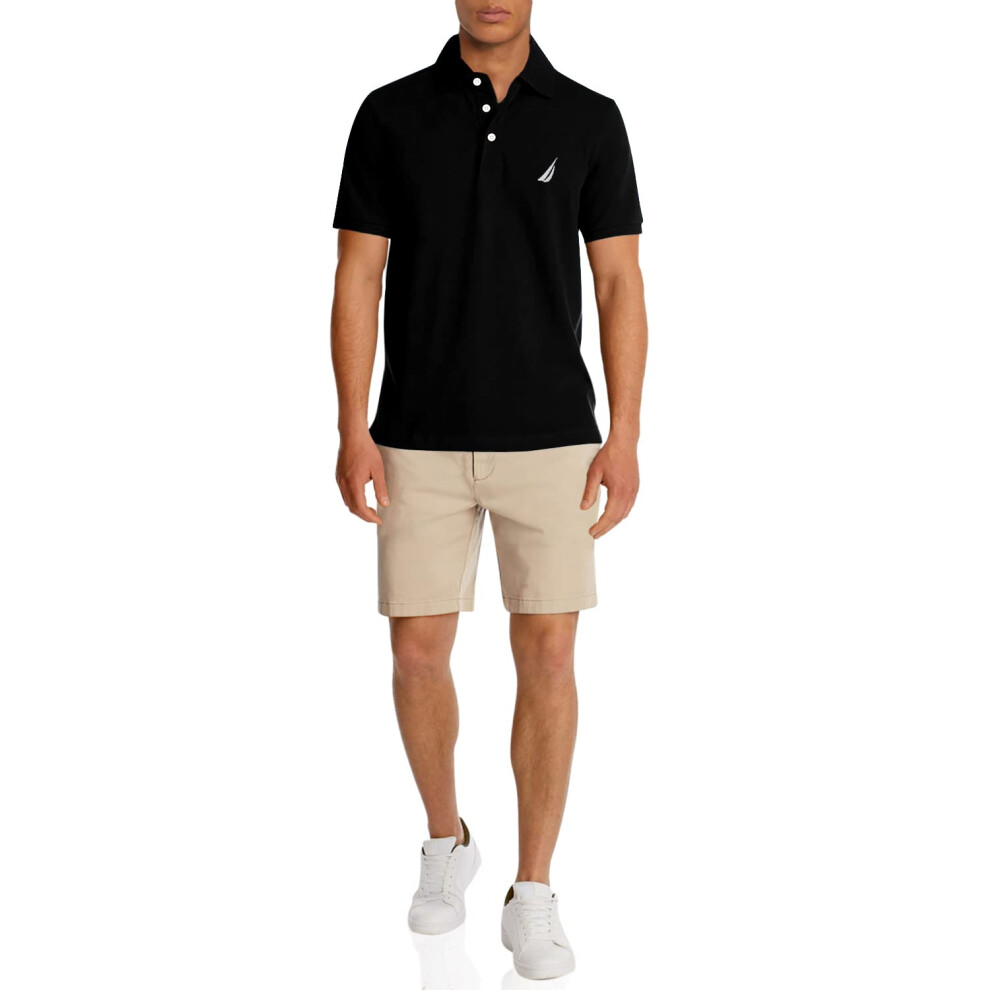 Nautica Men's Short Sleeve Solid Stretch Cotton Pique Polo Shirt, True Black, X-Large