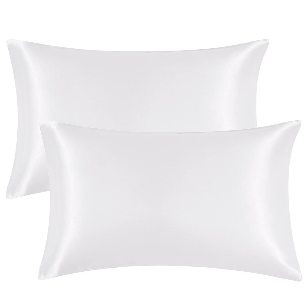 EHEYCIGA Lot de 2 taies d'oreiller en satin pour cheveux et peau, taies d'oreiller en soie, blanches, douces, taille standard, 50,8 x 66 cm