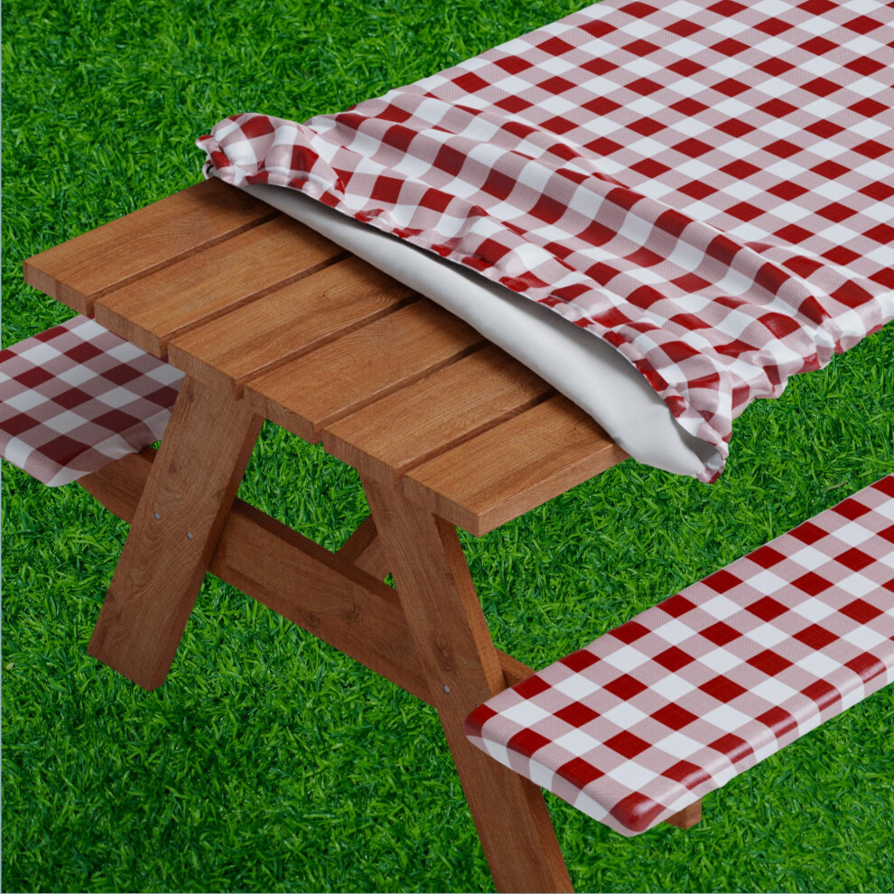 Housse de table de pique-nique Sorfey avec housses de banc équipées de vinyle élastique avec dos en flanelle pour table rectangulaire 30 x 60 W
