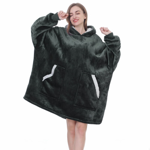 Kipswiza Oversized Φορετό Μπλουζάκι, Κουβέρτα Sherpa Fleece, Χοντρή Ζεστή Μπλούζα με Κουκούλα 1