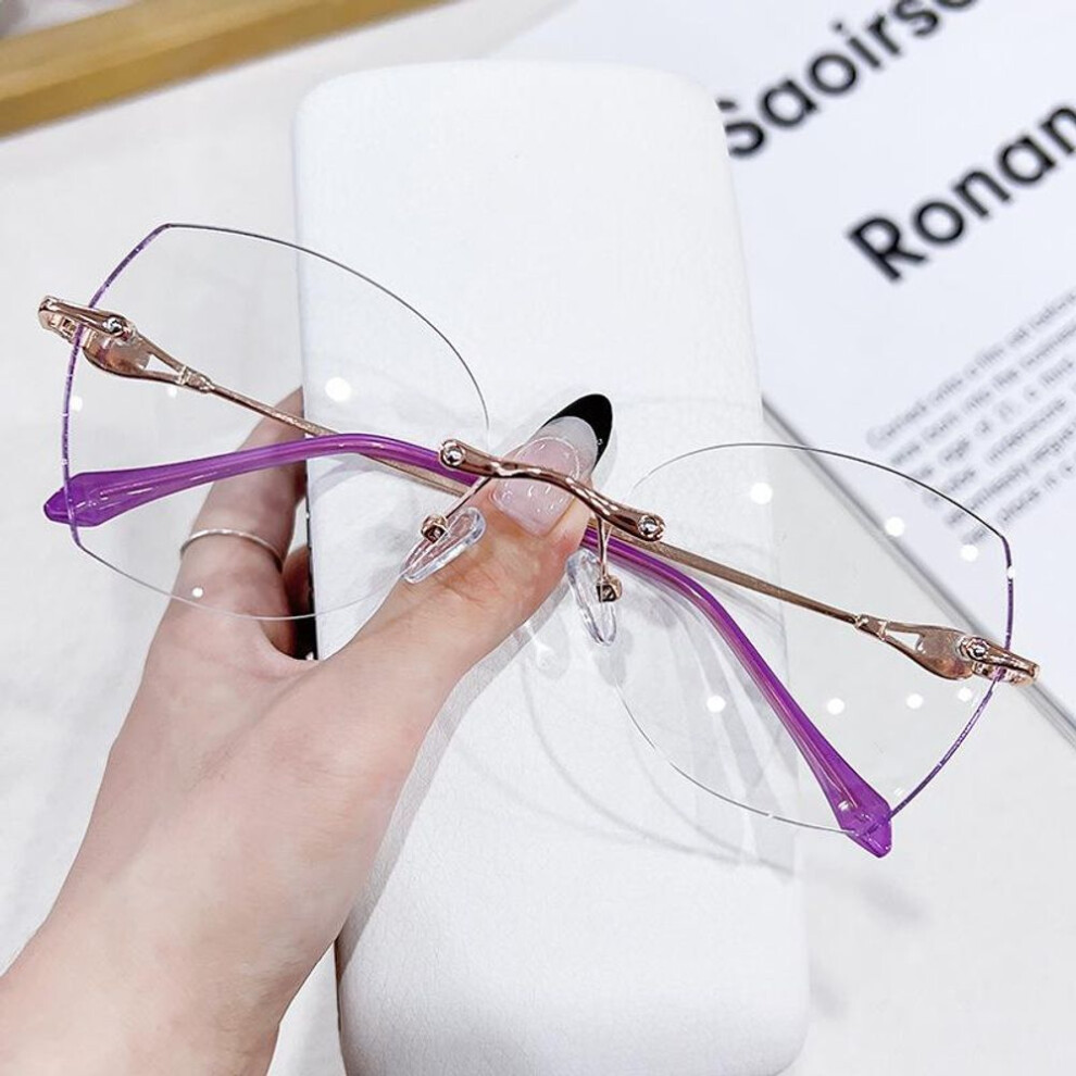 (as the picture, +250) Anti-blue Light Reading Glasses, Fashionable Internet Celebrity, Same Style Women&apos;s Finished Reading Glasses, Flash Edge, Rimless Reading Glasses