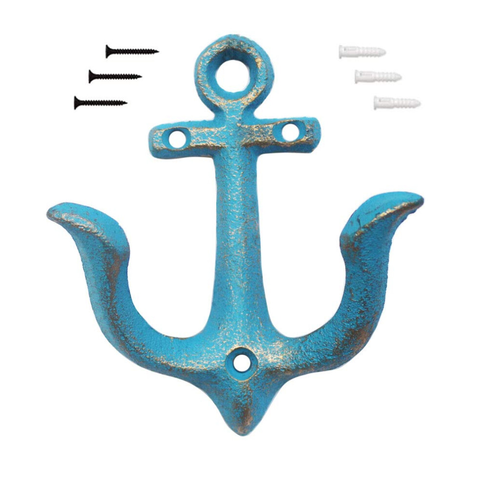 KiaoTime (Bleu) Applique murale vintage rustique en fonte avec motif d'ancre nautique