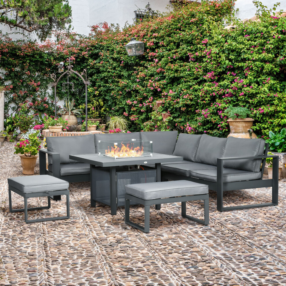 Outsunny 6-Piece Garden Furniture Set With Firepit Table Outdoor Sofa Aluminium