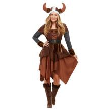 (M, Brown) Smiffys Womens/Ladies Viking Barbarian Queen Costume Set