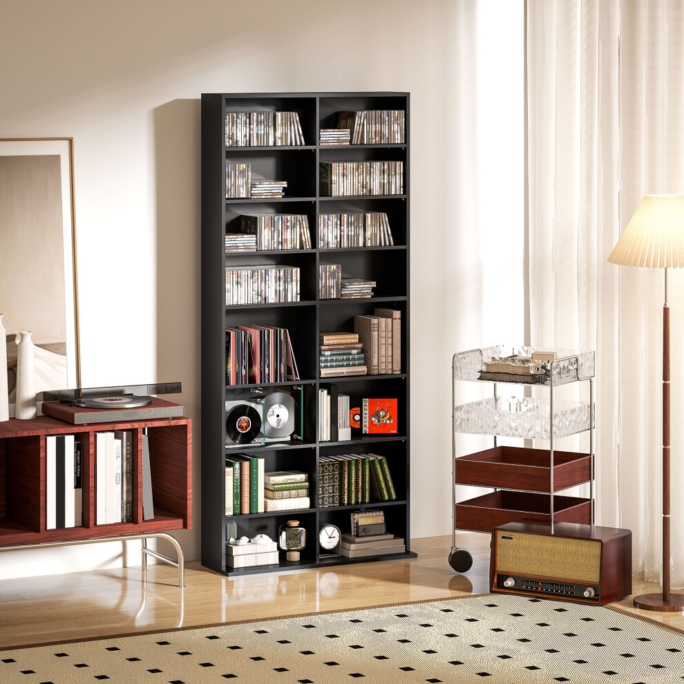 HOMCOM 640 CD Storage Unit 360 DVD Storage Tower w/ 18 Compartments Black