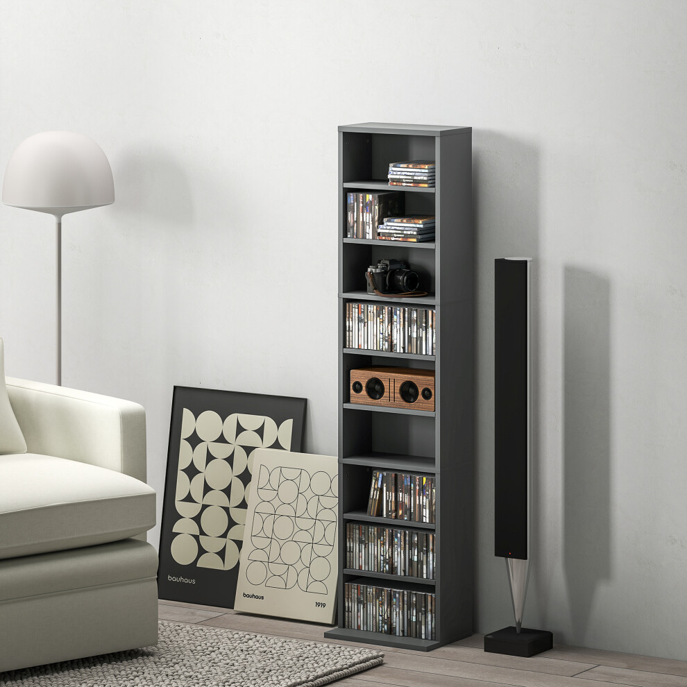 HOMCOM 260 CD Storage Unit 120 DVD Storage Tower with 9 Compartments Grey