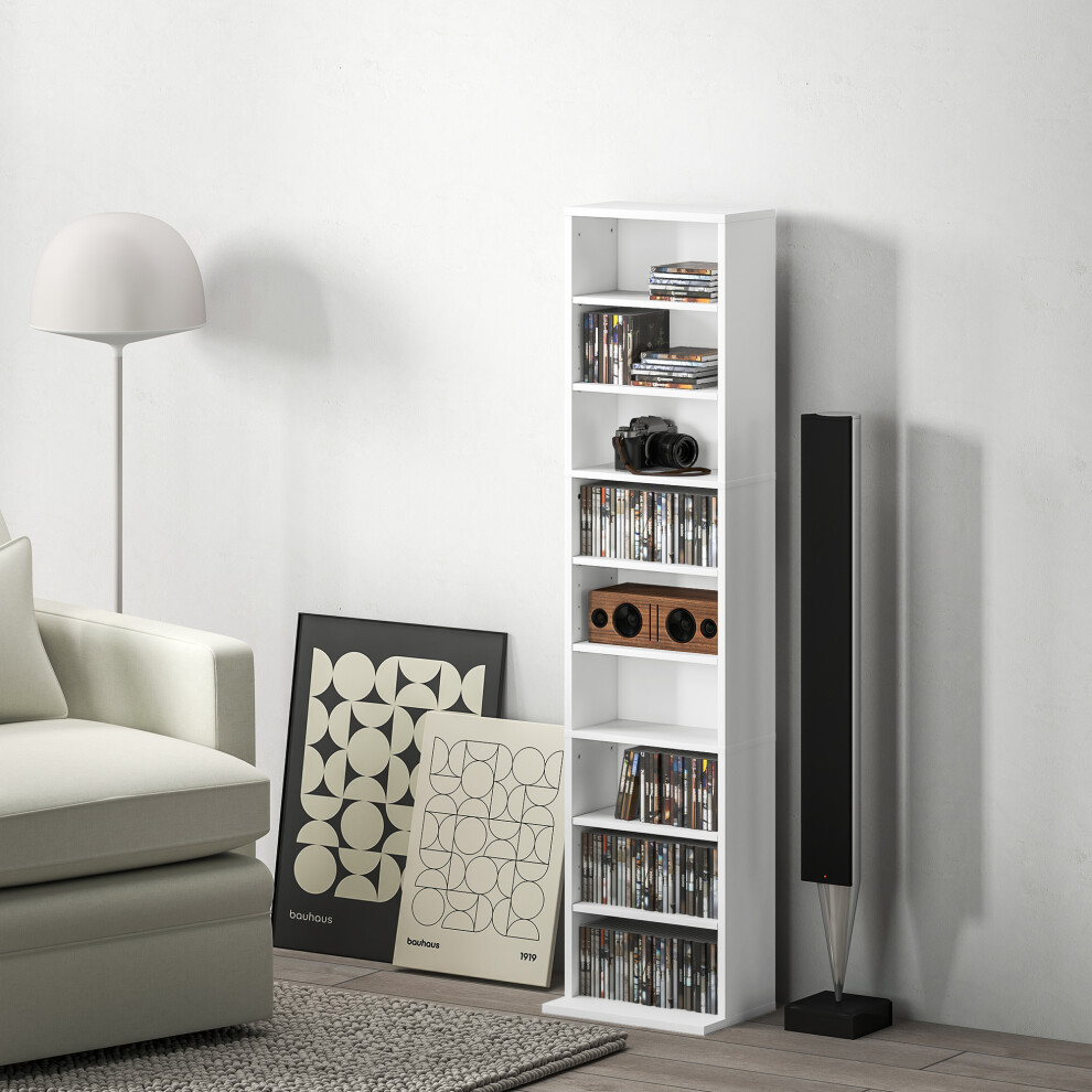 HOMCOM 260 CD Storage Unit 120 DVD Storage Tower with 9 Compartments White