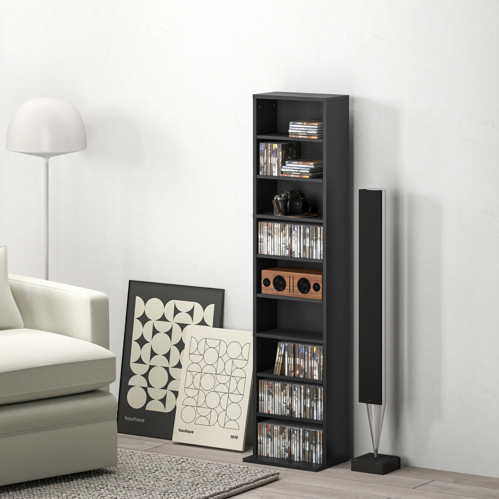 HOMCOM 260 CD Storage Unit 120 DVD Storage Tower with 9 Compartments Black