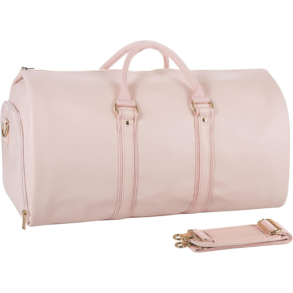 (Classic Light Pink) Convertible Carry on Garment Bag for Women,Leather Garment Bags for Travel with Shoe Pouch 2 in 1 Hanging