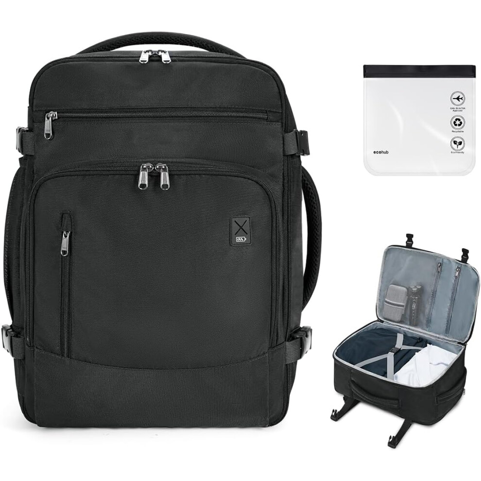 (for Easyjet 45x36x20, Black) Easyjet Cabin Bag 45x36x20 Underseat Bag with Clear Toiletry Bag Travel Backpack Large Front
