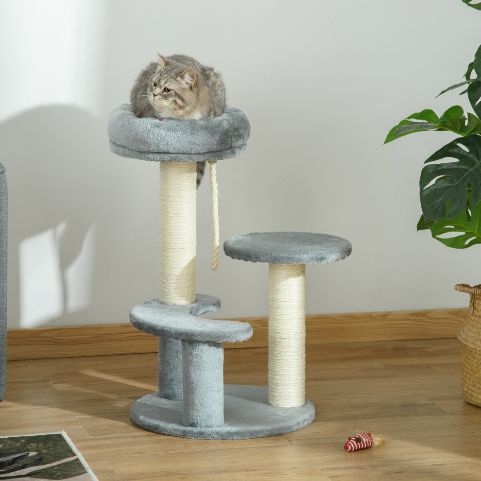 PawHut 65cm Cat Tower - Small Cat Condo with Sisal Posts, Rope & Perches - Grey (D30-202GY)
