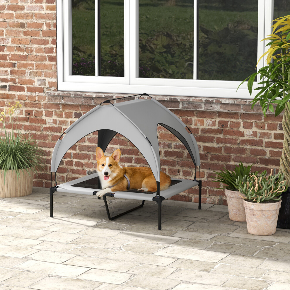 PawHut Cooling Raised Dog Bed w/ Breathable Mesh, for M, L Dogs - Light Grey