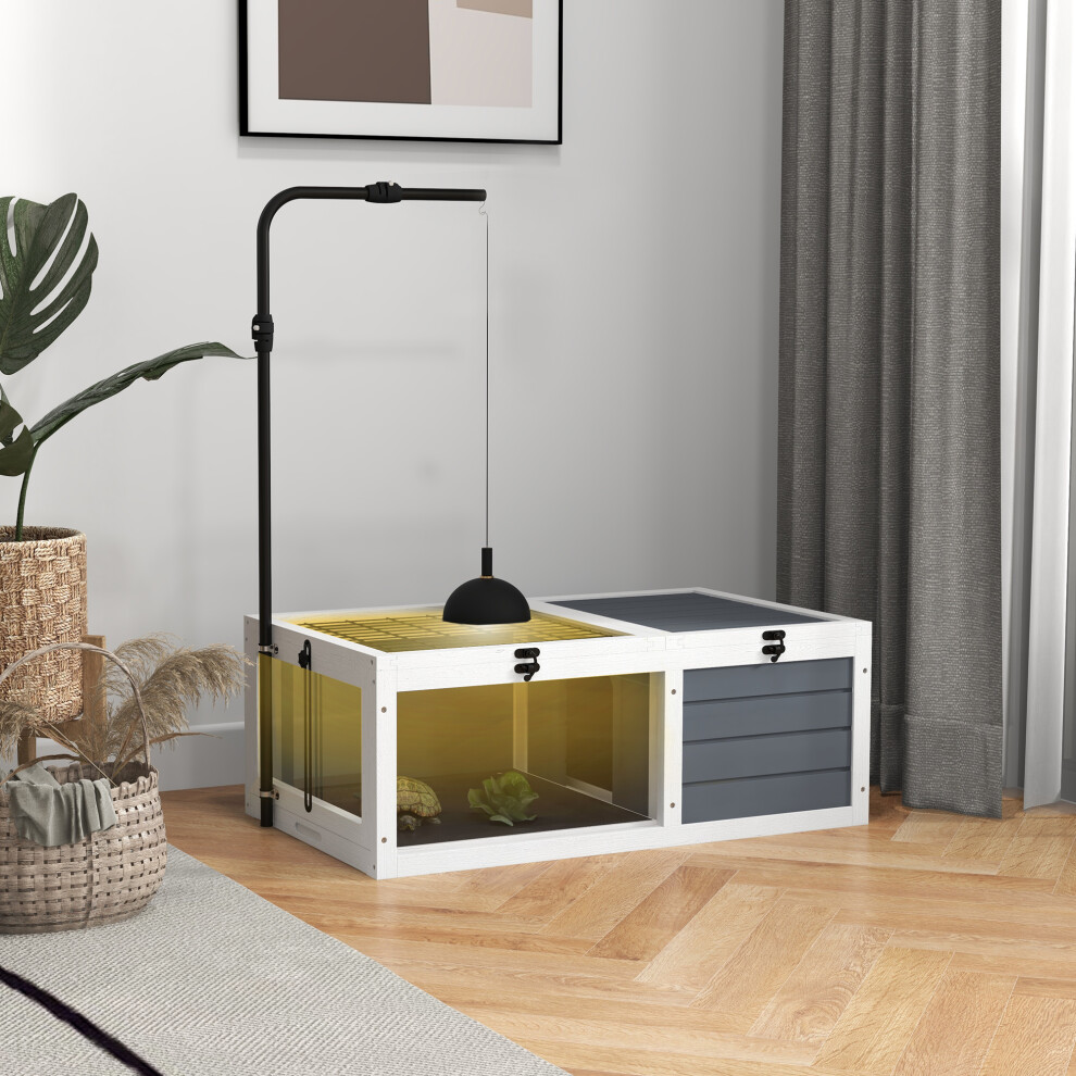 PawHut Tortoise House, Wooden Tortoise Table w/ Lamp Holder - Grey