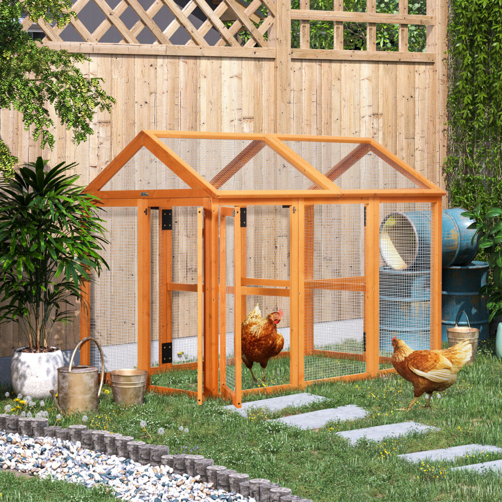 Pawhut Chicken Run, Wooden Chicken Coop W/ Combinable Design - Orange