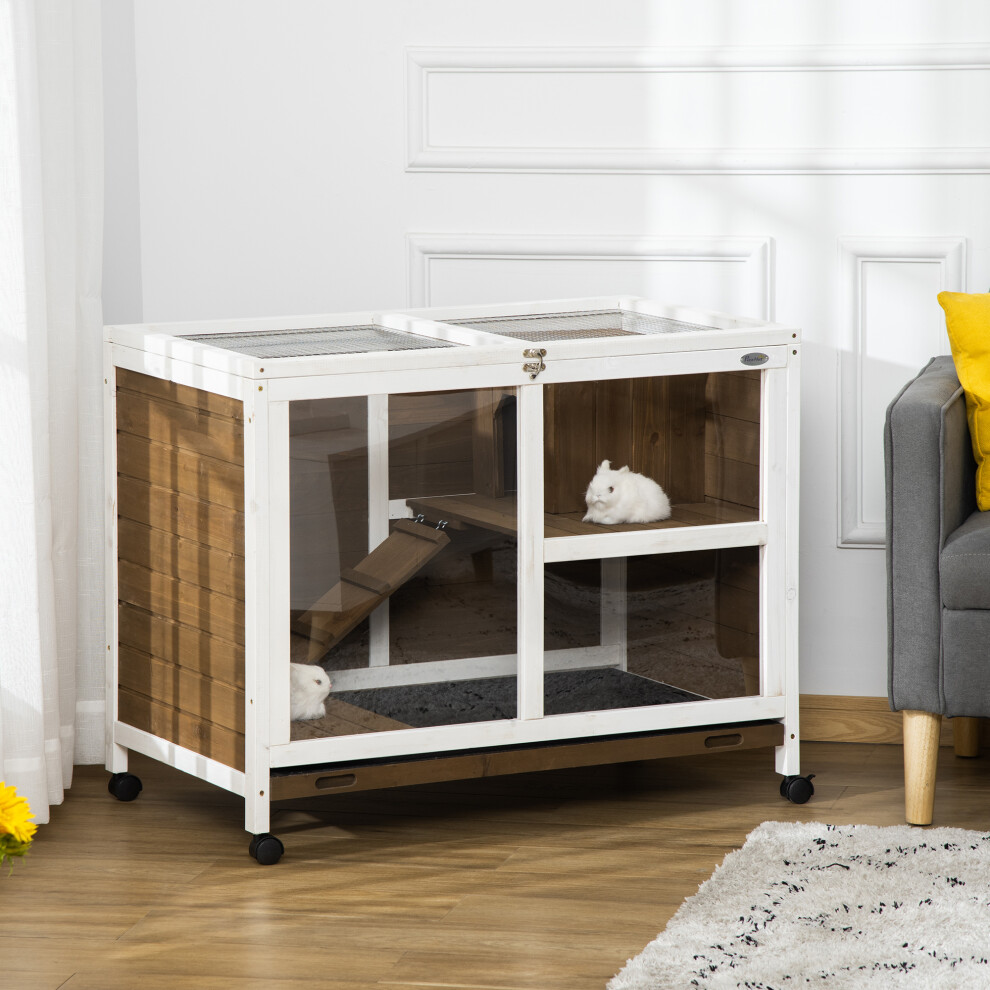 B&Q - Wood Rabbit Hutch Bunny Cage Pet House Indoor W/ Tray RampBrown - Image 4