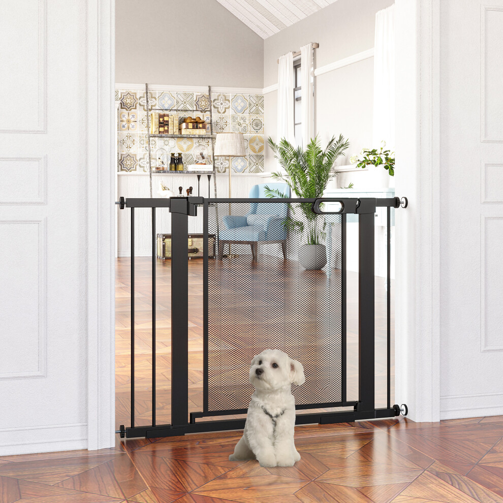 Pawhut Black Pressure Fit Safety Gate For Stairs W/ Auto Close - 103 X 2 X 76 Cm - Image 7