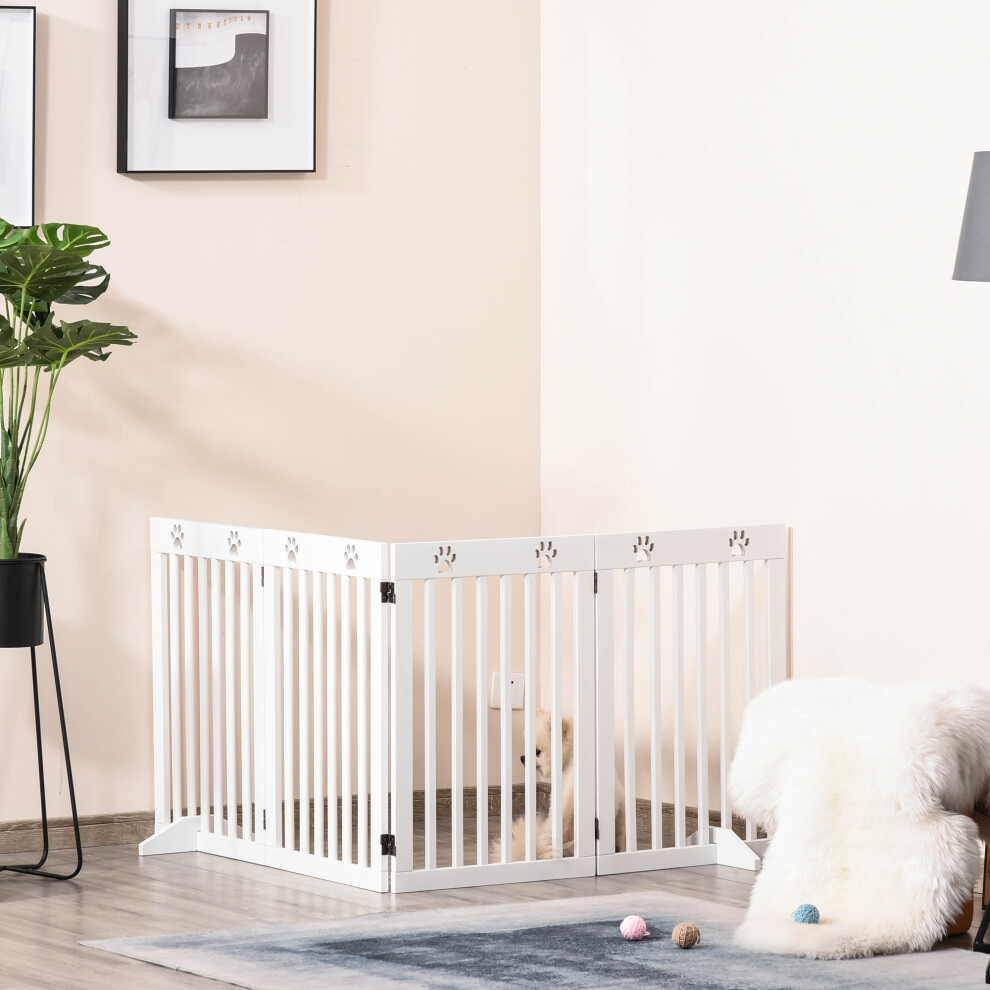 Pawhut Pet Gate Foldable Fence Freestanding Dog Barrier W/ Support Feet White