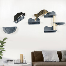 PawHut Wall Mounted Cat Tree 4PC Kitten Activity Centre with Sisal, Grey