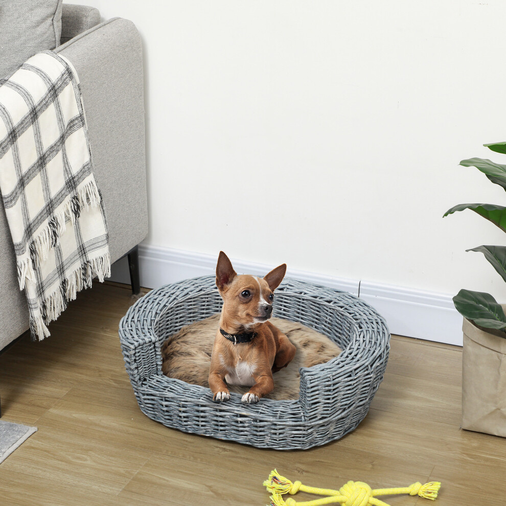 PawHut Elevated Dog Cat Couch Pet Basket Sofa Bed Wicker Willow Rattan w/Cushion