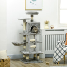 PawHut 132cm Cat Activity Centre for Large Cats with Scratching Posts Grey