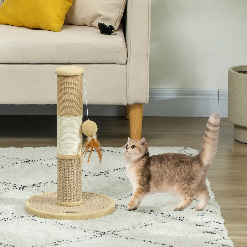 Pawhut Cat Scratching Post With Jute Sisal Rope Toy Ball, 47Cm, Tall Brown