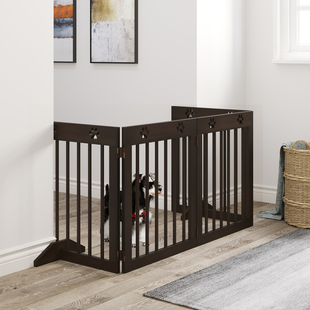PawHut Pet Gate 4 Panel Wooden Dog Barrier Folding Fence w/ Support Feet