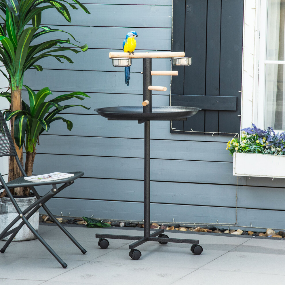 Pawhut Metal Bird Table Play Stand, Bird Feeder Station With Wheels Feeding Bowl