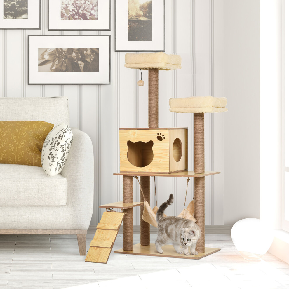 New Pawhut 130Cm Cat Tree For Large Cats With Scratching Posts Toy Ball Yellow