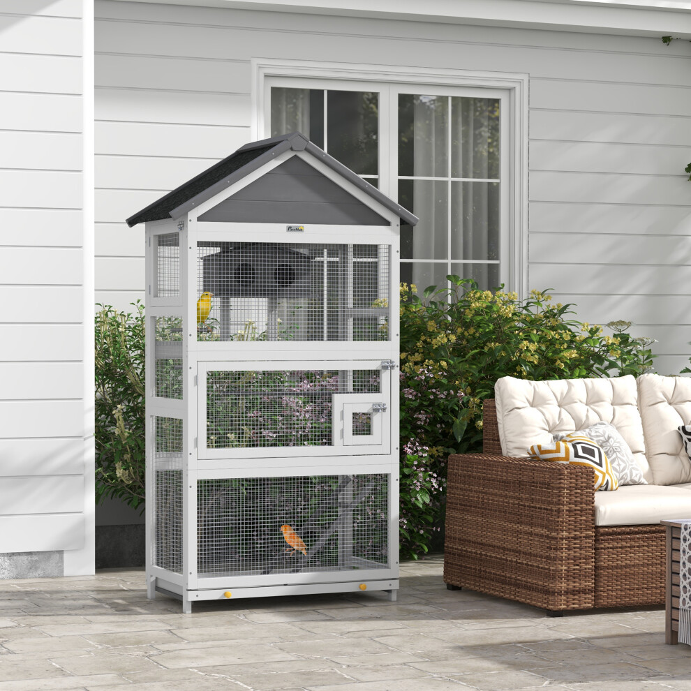 PawHut Bird Cage Grey Wood/Steel - Small Birds - 171H x 92L x 52Wcm - Image 7