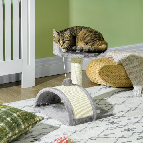 PawHut PawHut Cat Tree Scratching Post Activity Centre Climber Hanging Ball Grey