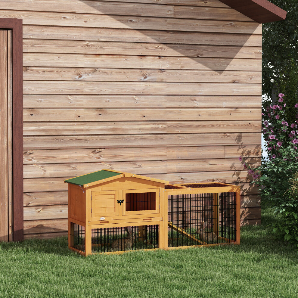 Pawhut Rabbit Hutch, Wooden Guinea Pig Hutch With Run & Tray, Yellow