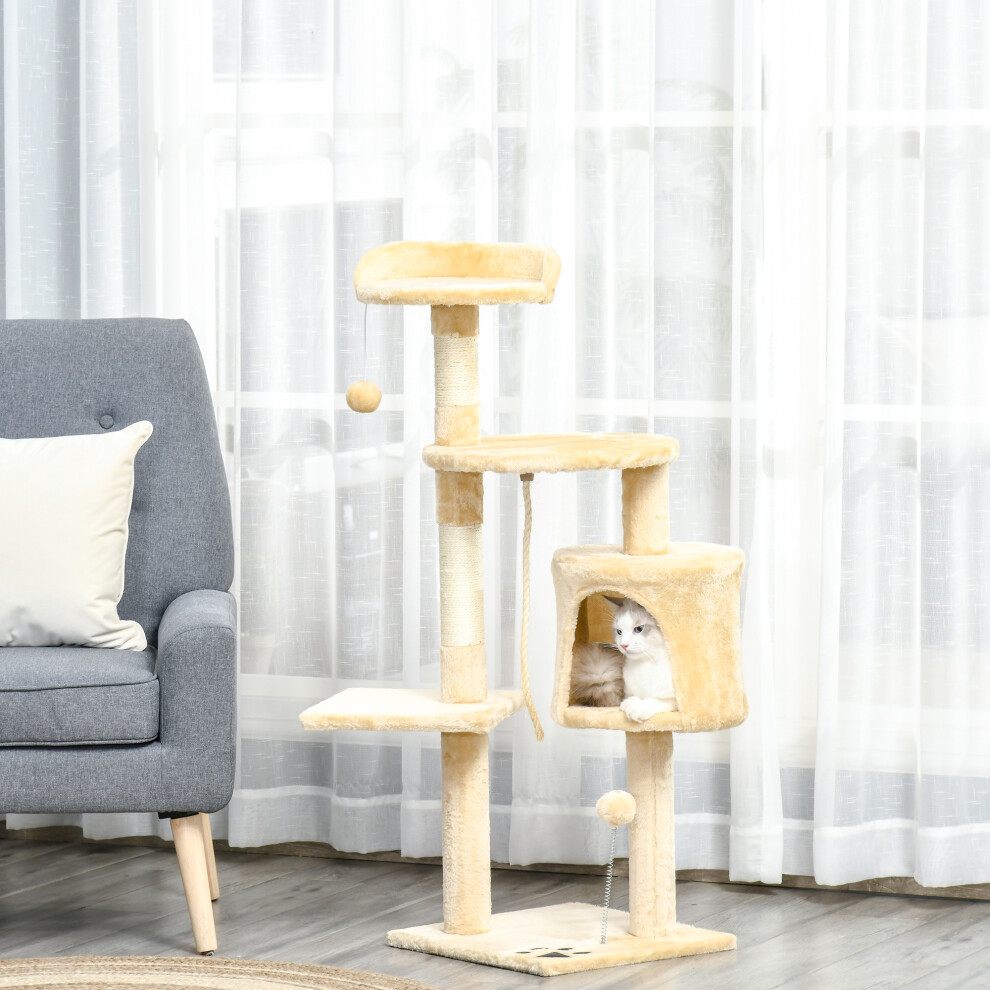 PawHut Pet Activity Centre Cat Tree Condo with Scratching Post 4-Tier Beige