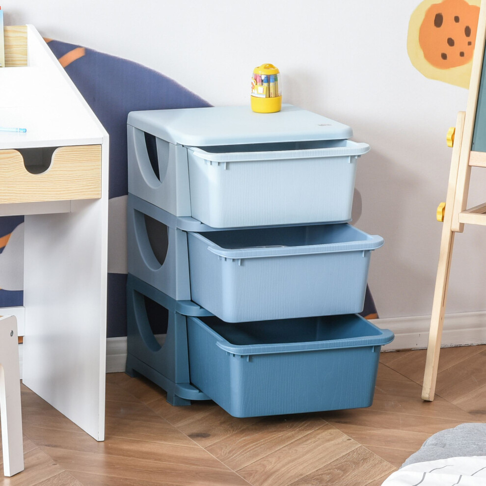 HOMCOM Kids Storage Units with Drawers 3 Tier Chest Vertical Dresser Tower Blue
