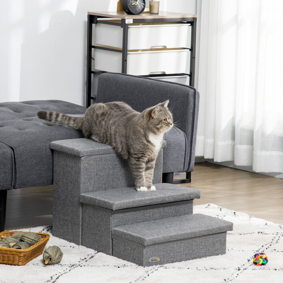 3 Step Dog Steps with Storage Boxes Cat Stairs for Bed Sofa Light Grey - Image 9