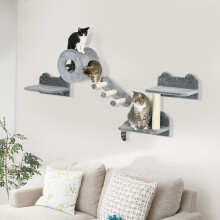 PawHut 4PCs Wall Mounted Cat Furniture Set with Steps Scratching Post, Grey