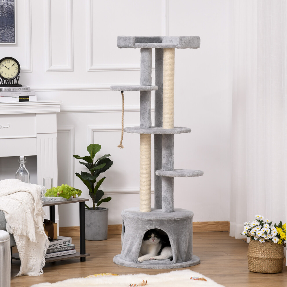 PawHut Multi-level Cat Tree Tower with Condo Scratching Post, 150cm, Grey
