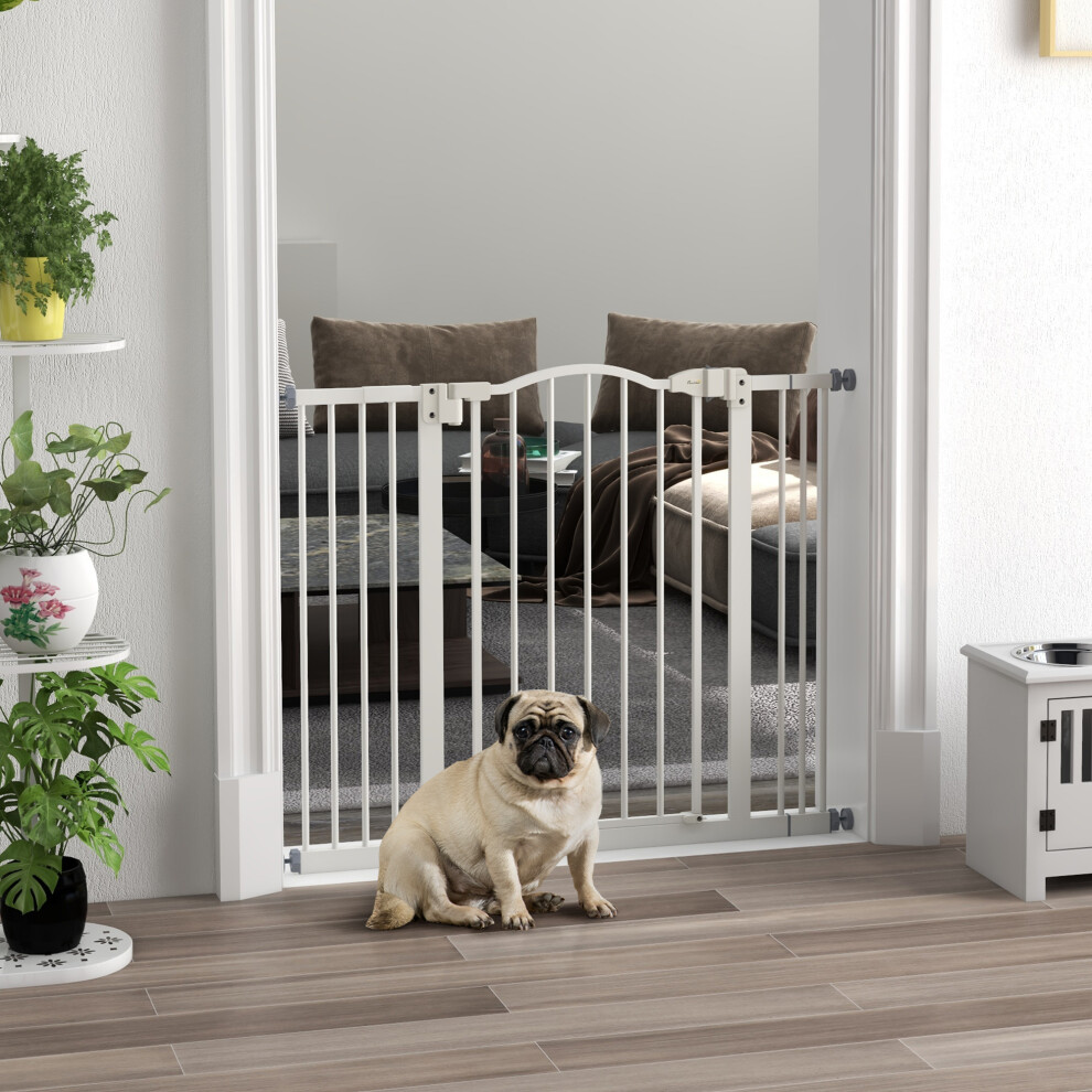 Pawhut 74-100Cm Adjustable Metal Pet Gate Safety Barrier W/ Auto-Close White