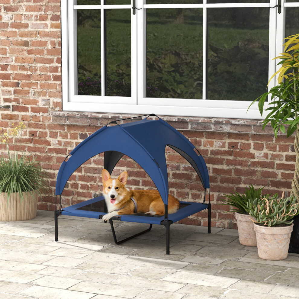 PawHut Cooling Raised Dog Bed w/ Breathable Mesh, for M, L Dogs - Dark Blue