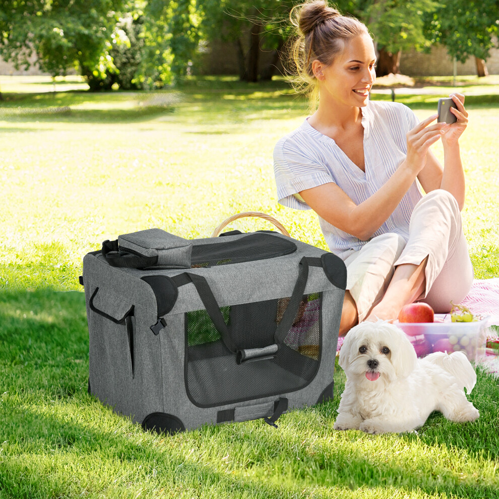 Pawhut Folding Pet Carrier Bag House W/ Cushion Storage, Grey 60X41.5x41cm