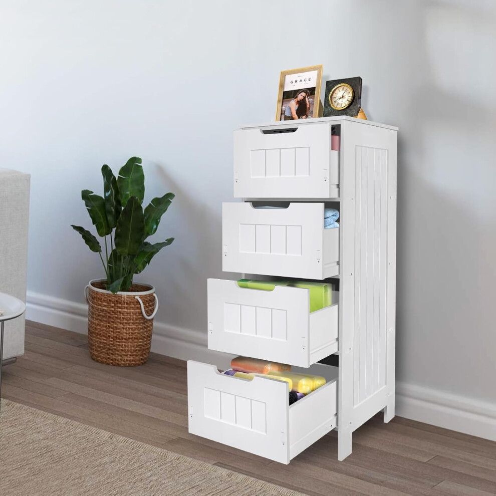 White 4 Drawers Free Standing Bathroom Storage Unit,Floor Cabinet Cupboard 4 Drawer for Bathroom Hallway Kitchen Living Room