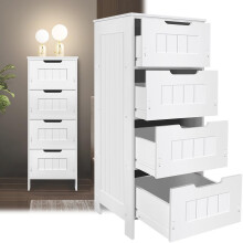 Bathroom Storage Cabinet 4 Drawer Floor Standing Cabinet Unit, White Modern 4 Drawer Bathroom Cabinet for Living Room, Hallway