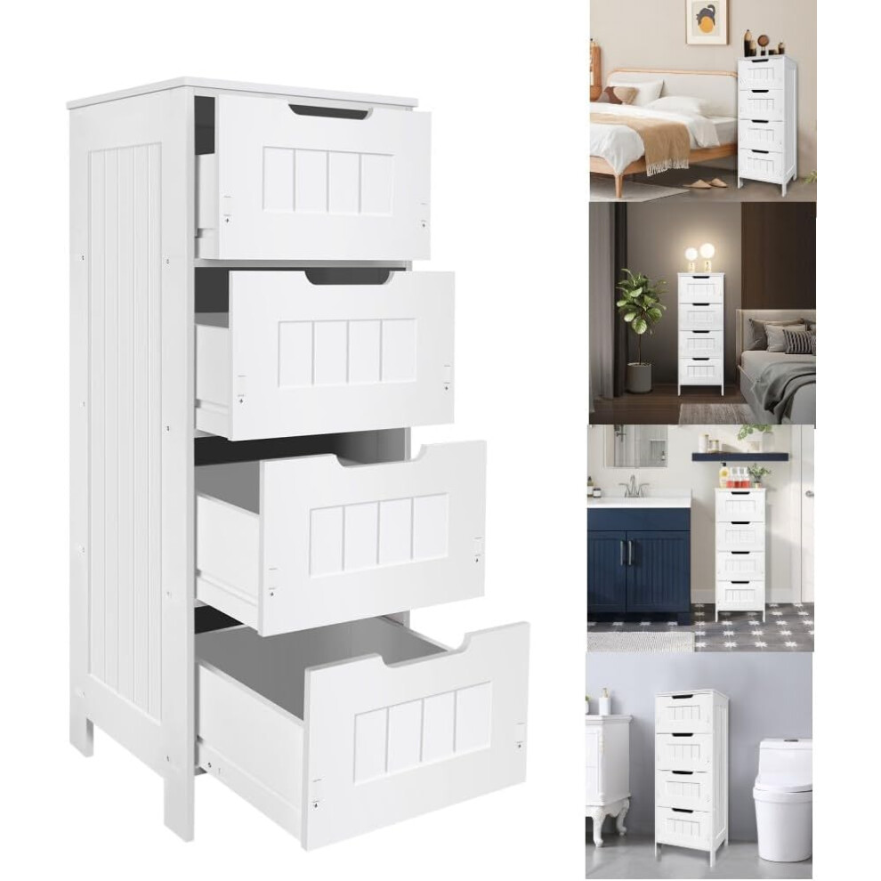 White PVC Free Standing Cabinet Tall Bathroom Cabinet, Storage Unit with 4 Drawers,H32 x W11.8 x D11.8 inch