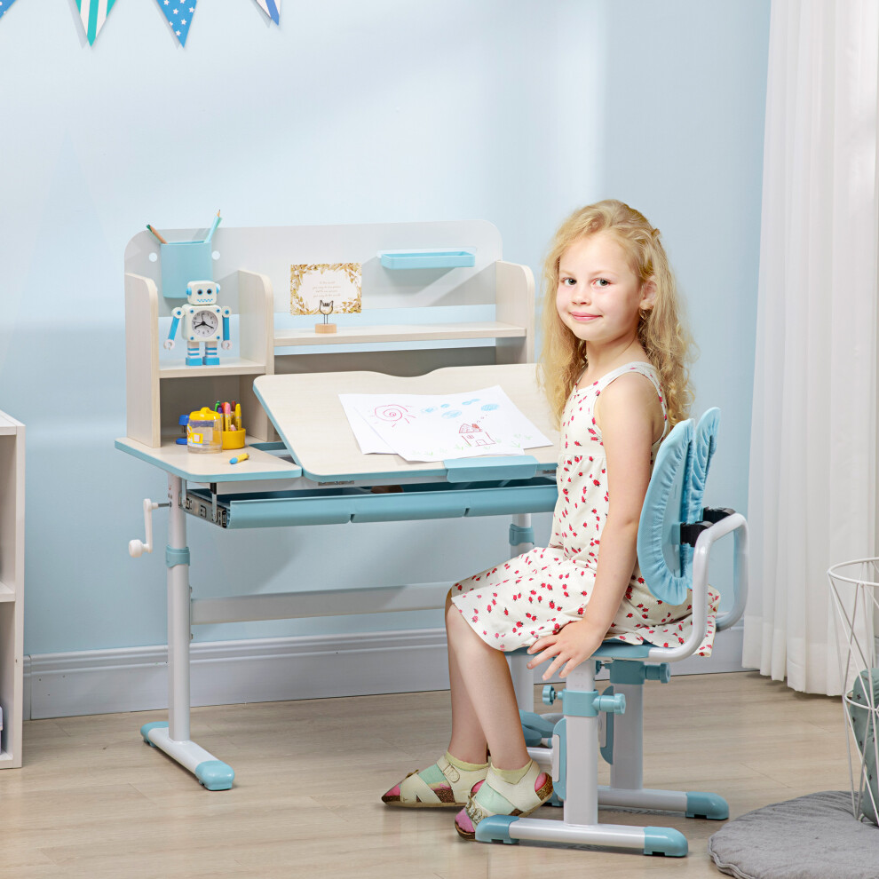 Homcom Blue Kids Desk & Chair Set, Height Adjustable Kids Study Table & Chair Set With Storage Shelves, Washable Cover, Anti-Slip Mat For 3-12 Years - Image 3