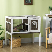 PawHut Wooden Rabbit Hutch, Small Animal House w/ Removable Tray, Openable Roof
