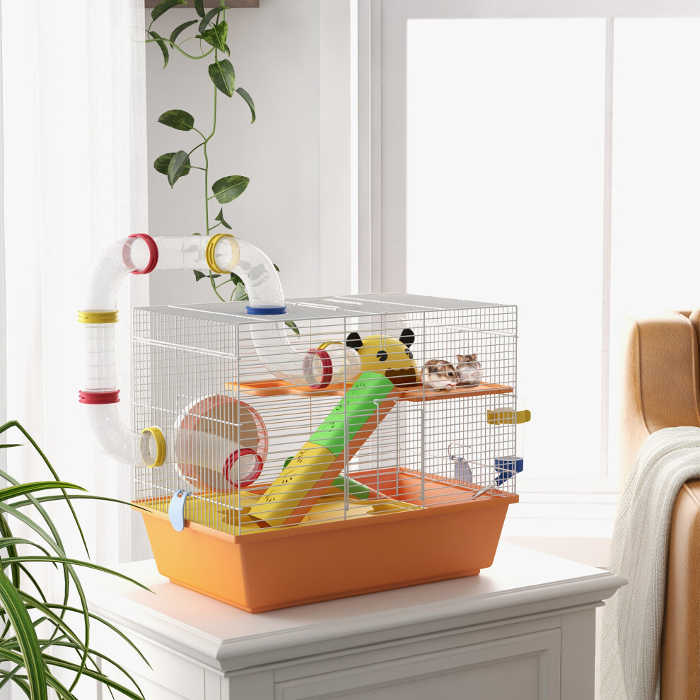 Pawhut Hamster Cage, 3 Tiers Gerbil Cage For Dwarf Hamsters With Tubes, Ladder