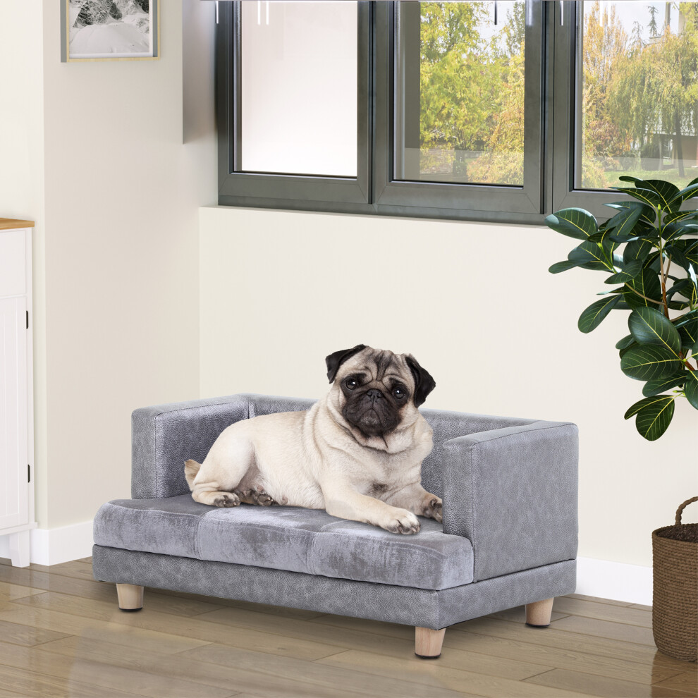 PawHut Dog Sofa Pet Lounge Bed w/ Anti-slip Legs for Small-Sized Dogs - Grey