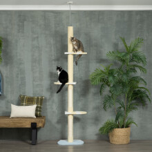 PawHut 220-260cm Kitten Tower, Multi-Layer Floor to Ceiling Cat Tree, Yellow