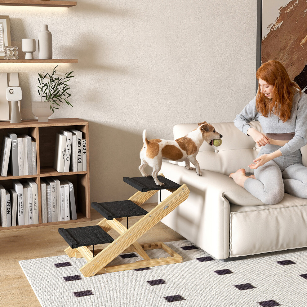 Pawhut Unisex Natural Adjustable Dog Steps 3-Step Dog Ramp W/ Non-Slip Surface, For Medium Dogs In - Image 4