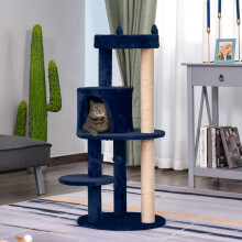 PawHut 104cm Cat Tree Tower with Scratching Posts, Condo, Perches and Hanging Ball - Blue (D30-274BU)