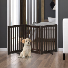 PawHut 155cm Expandable 3-Panel Freestanding Dog Pet Gate w/ Latched Door Brown